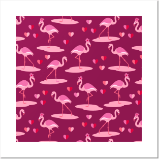 Valentine's Flamingo in Love burgundy Posters and Art